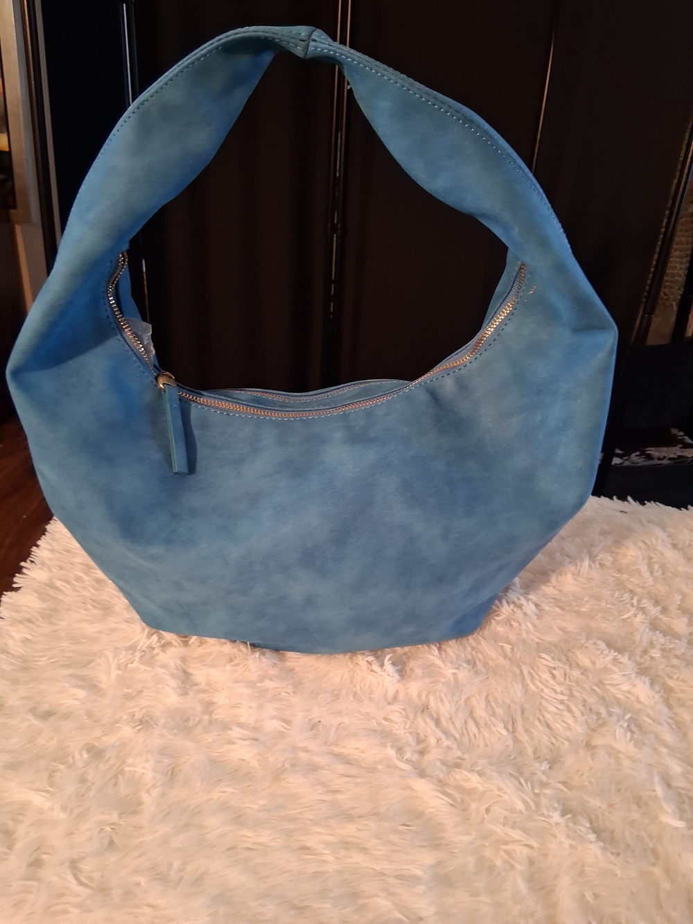 Joy Susan Blue Suede-Effect Hobo Bag Nwot